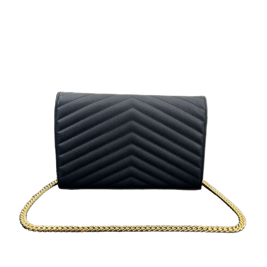 Saint Laurent Cassandre Chain Wallet – Blauw Preloved Designer Clutch Schoudertas