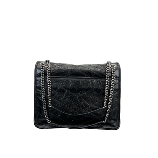 Saint Laurent Niki Medium Storm –Zwart Schoudertas in Vintage Kalfsleer
