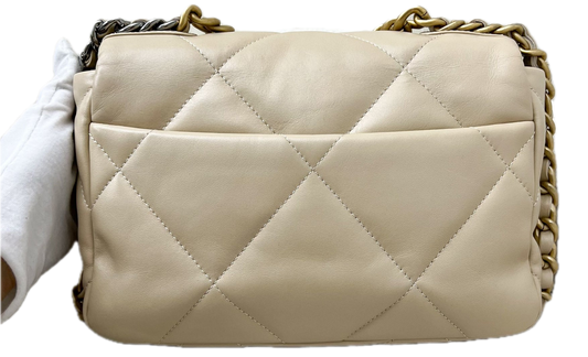 Chanel 19 Small Flap Bag Beige Lamsleer Preloved Designer Schoudertas 2023