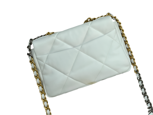 Chanel 19 Flap Bag Wit Lamsleer Mixed Hardware Preloved Designer Tas