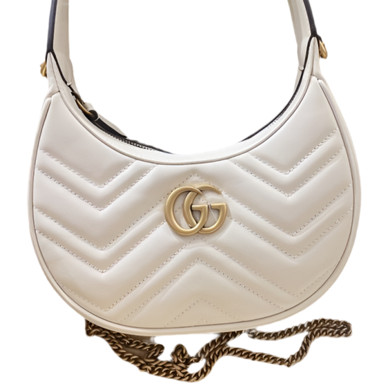 Gucci GG Marmont Mini Half Moon Schoudertas Wit Preloved Designer Bag