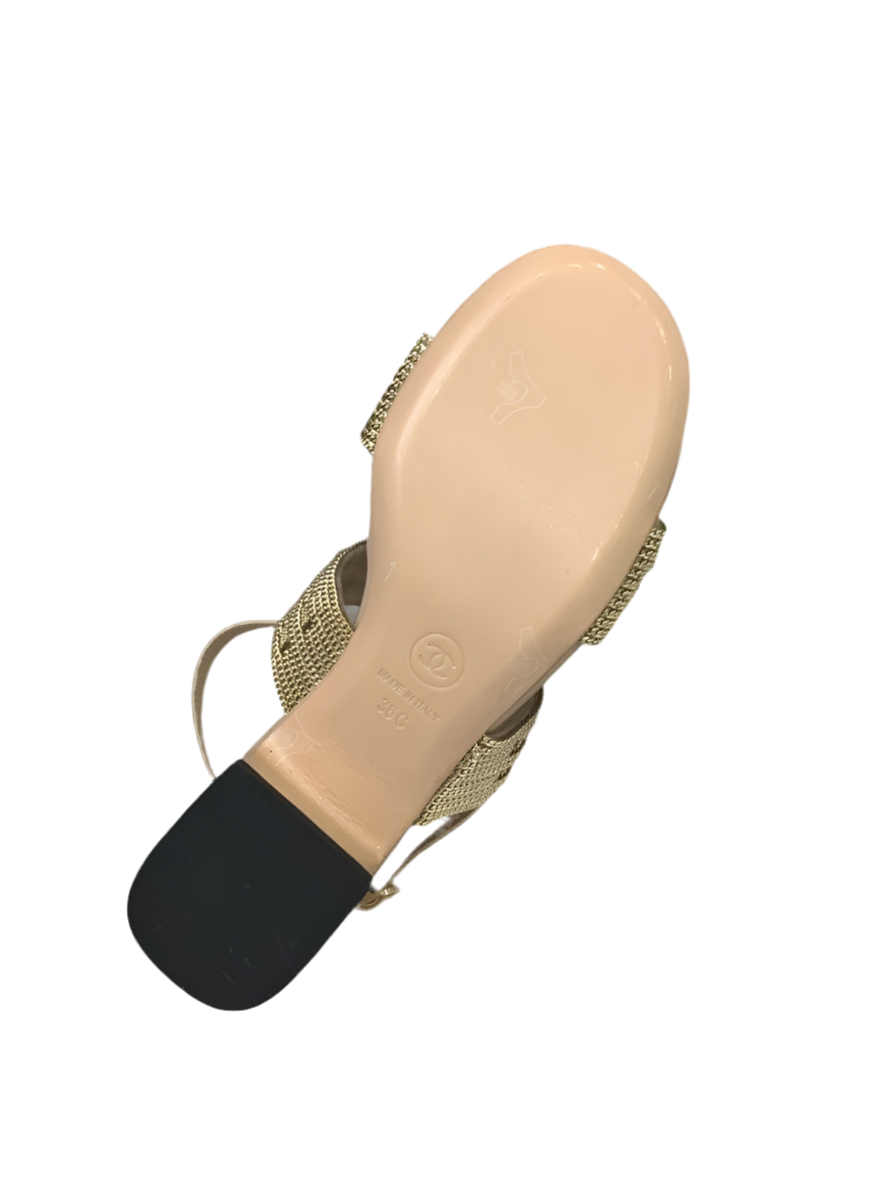 Chanel Sandalen Muiltjes met Hak Goud Preloved Designer Schoenen