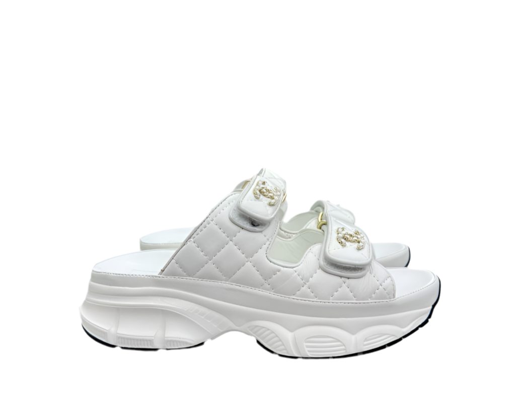 Chanel Dad Sandals Slides Wit Preloved Designer Muiltjes CC Logo