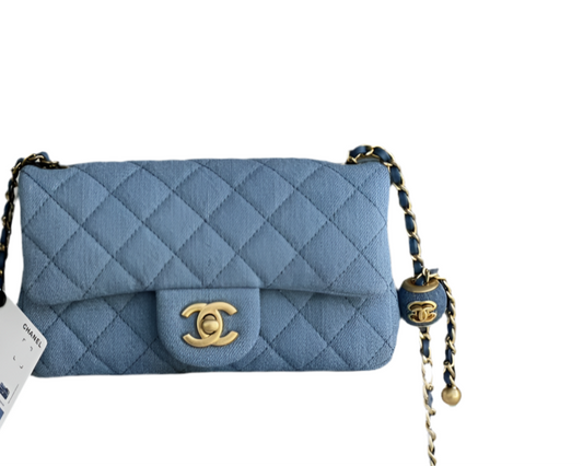 Chanel Classic Mini Flap Bag Denim Blauw Canvas met Goudkleurige Hardware