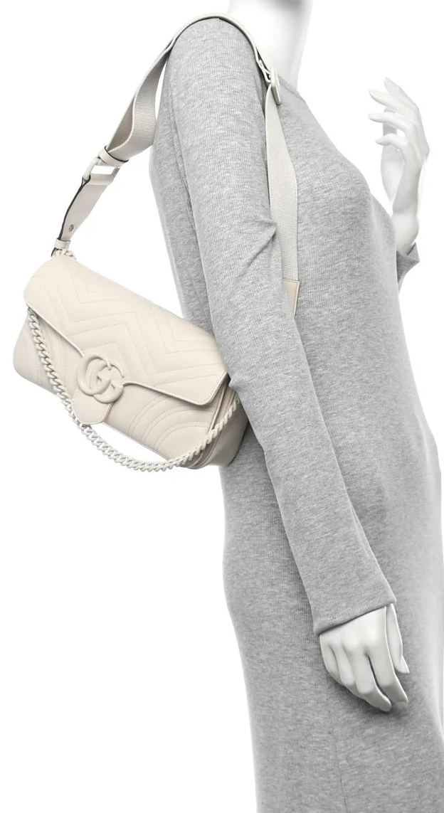Gucci Marmont Monochrome Wit Small dames Schoudertas Matelassé • Preloved