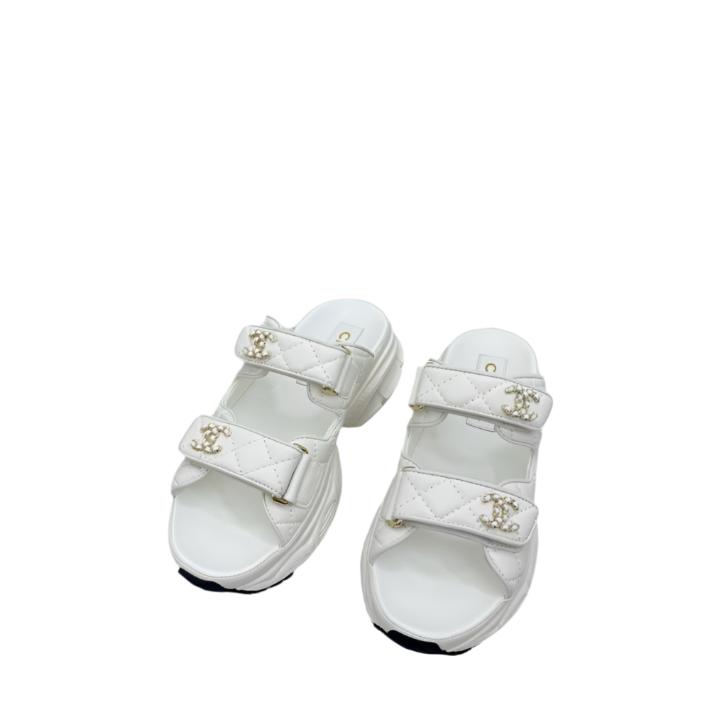 Chanel Dad Sandals Slides Wit Preloved Designer Muiltjes CC Logo
