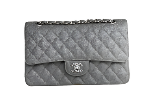 Chanel Classic Flap Bag Medium Grijs Caviar Leer met Silver Hardware