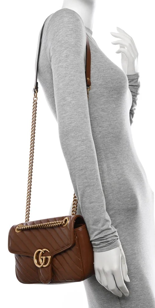 Gucci Marmont Azalea Cuir Diagonal lijnen Small dames Schoudertas Matelassé • Preloved