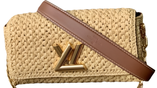 Louis Vuitton Twist West Clutch Raffia Bruin Leer Preloved Designer Bag