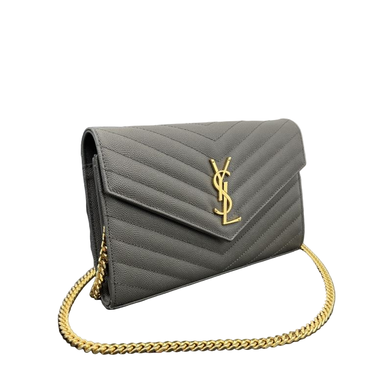 Saint Laurent Cassandre Chain Wallet – Grijs Preloved Designer Clutch Schoudertas