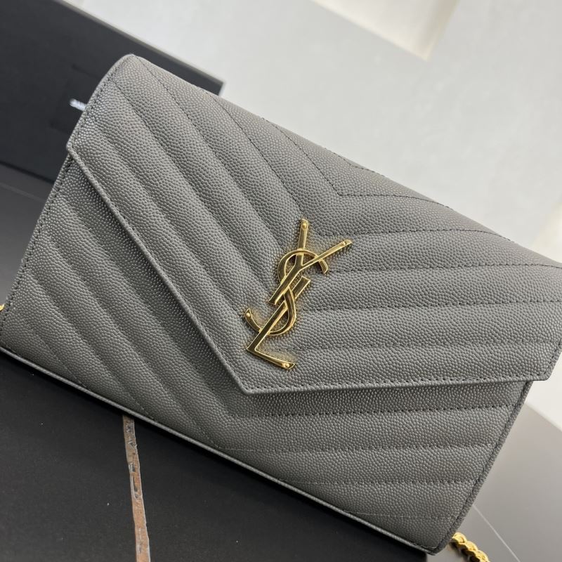 Saint Laurent Cassandre Chain Wallet – Grijs Preloved Designer Clutch Schoudertas