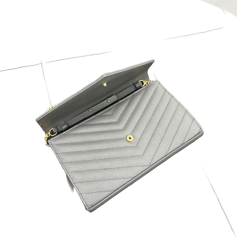 Saint Laurent Cassandre Chain Wallet – Grijs Preloved Designer Clutch Schoudertas