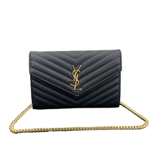 Saint Laurent Cassandre Chain Wallet – Blauw Preloved Designer Clutch Schoudertas