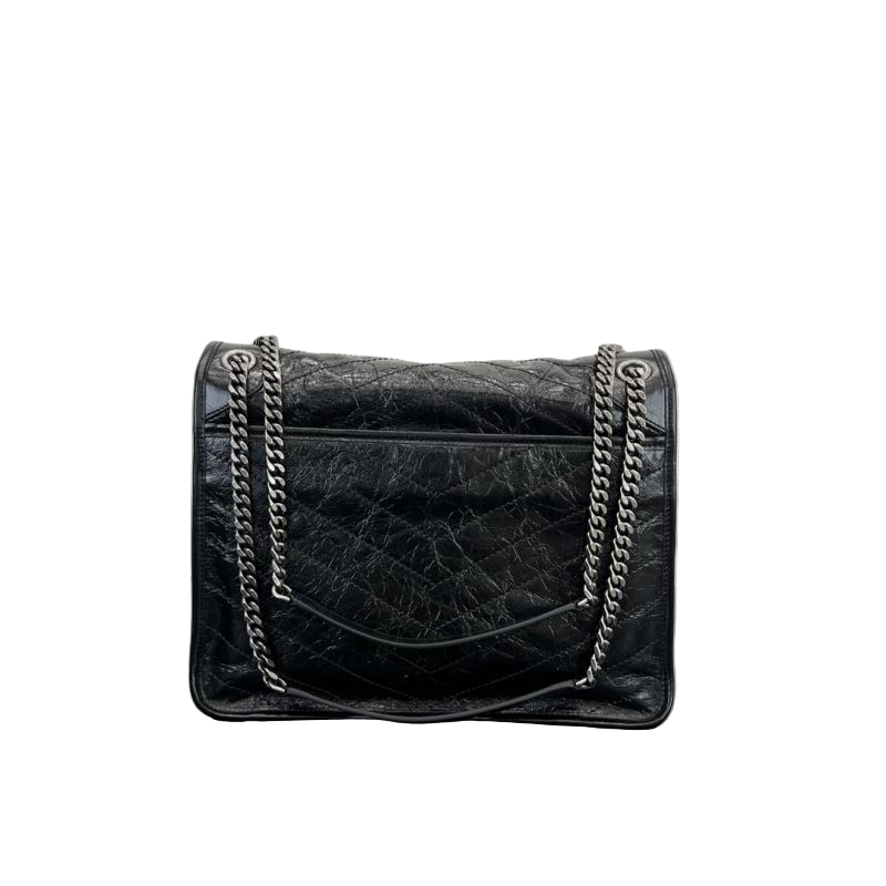 Saint Laurent Niki Medium Storm –Zwart Schoudertas in Vintage Kalfsleer