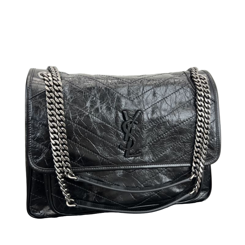 Saint Laurent Niki Medium Storm –Zwart Schoudertas in Vintage Kalfsleer