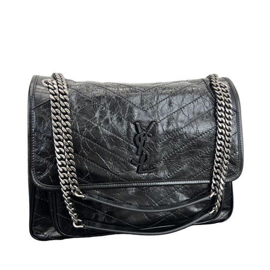Saint Laurent Niki Medium Storm –Zwart Schoudertas in Vintage Kalfsleer