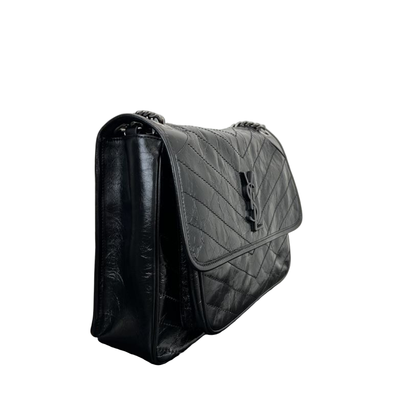 Saint Laurent Niki Medium Storm –Zwart Schoudertas in Vintage Kalfsleer