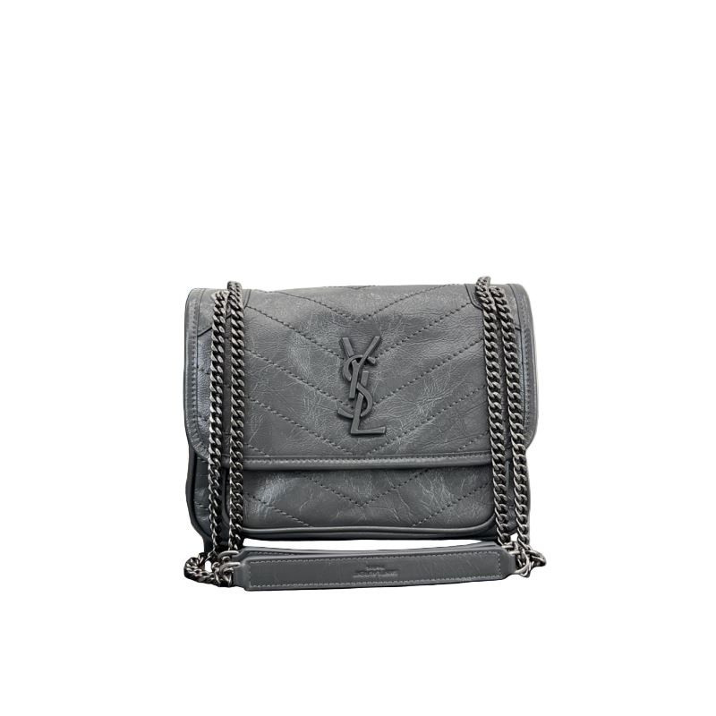 Saint Laurent Niki Baby Storm Vintage Leder Crossbody Tas Storm‑Grijs