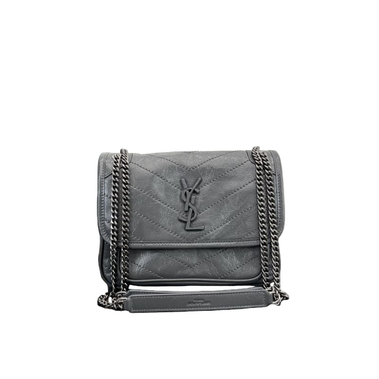 Saint Laurent Niki Baby Storm Vintage Leder Crossbody Tas Storm‑Grijs