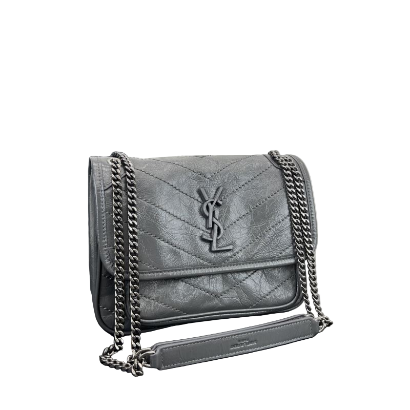 Saint Laurent Niki Baby Storm Vintage Leder Crossbody Tas Storm‑Grijs