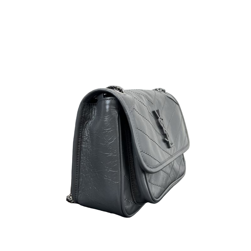 Saint Laurent Niki Baby Storm Vintage Leder Crossbody Tas Storm‑Grijs