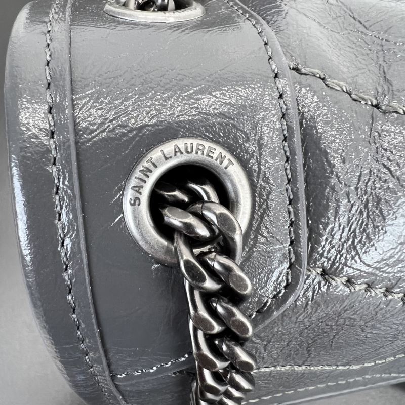 Saint Laurent Niki Baby Storm Vintage Leder Crossbody Tas Storm‑Grijs