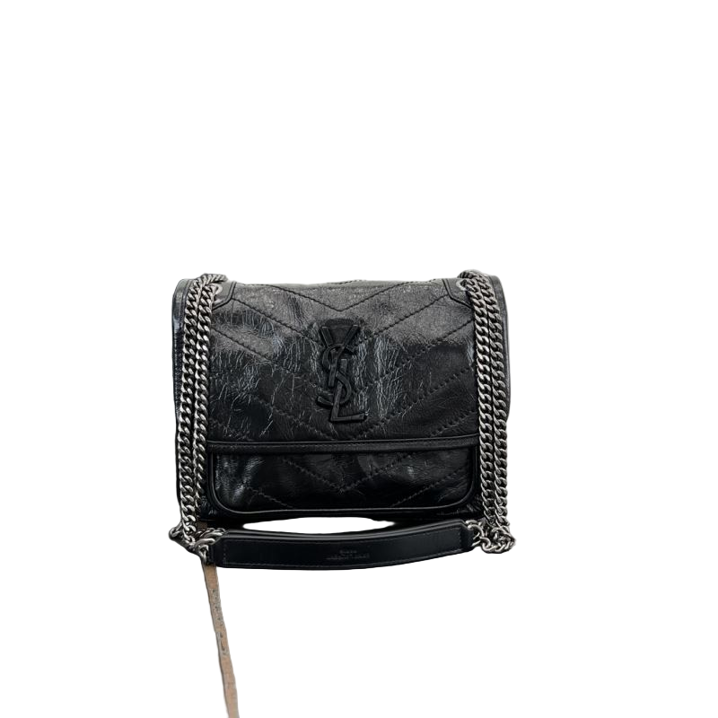 Saint Laurent Niki Baby Vintage Leather Slouchy Chain Tas Zwart