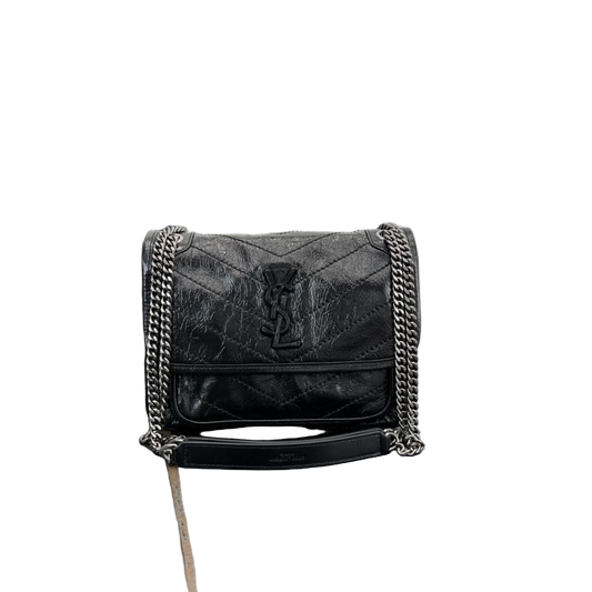 Saint Laurent Niki Baby Vintage Leather Slouchy Chain Tas Zwart