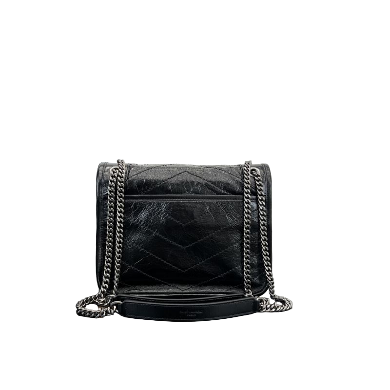 Saint Laurent Niki Baby Vintage Leather Slouchy Chain Tas Zwart