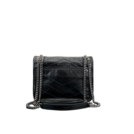 Saint Laurent Niki Baby Vintage Leather Slouchy Chain Tas Zwart