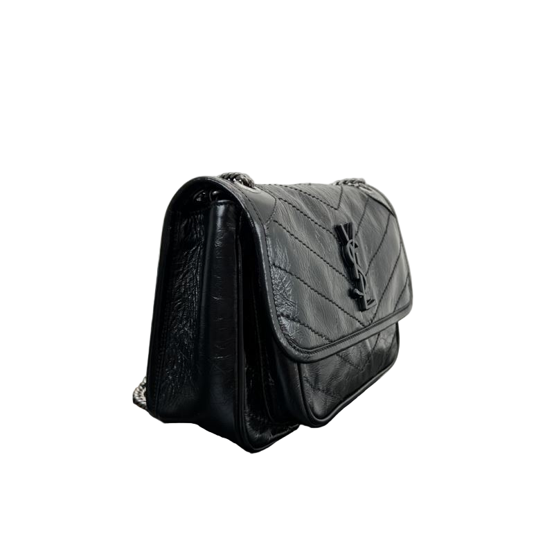Saint Laurent Niki Baby Vintage Leather Slouchy Chain Tas Zwart