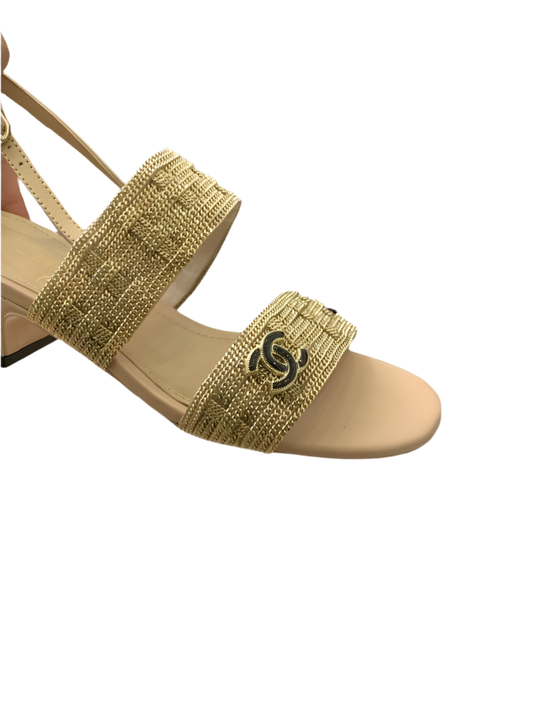 Chanel Sandalen Muiltjes met Hak Goud Preloved Designer Schoenen