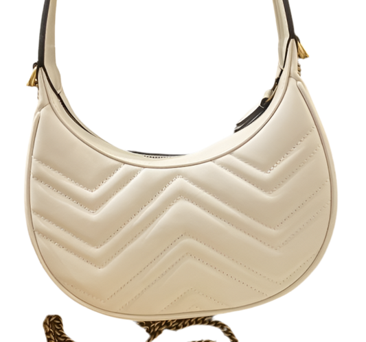 Gucci GG Marmont Mini Half Moon Schoudertas Wit Preloved Designer Bag