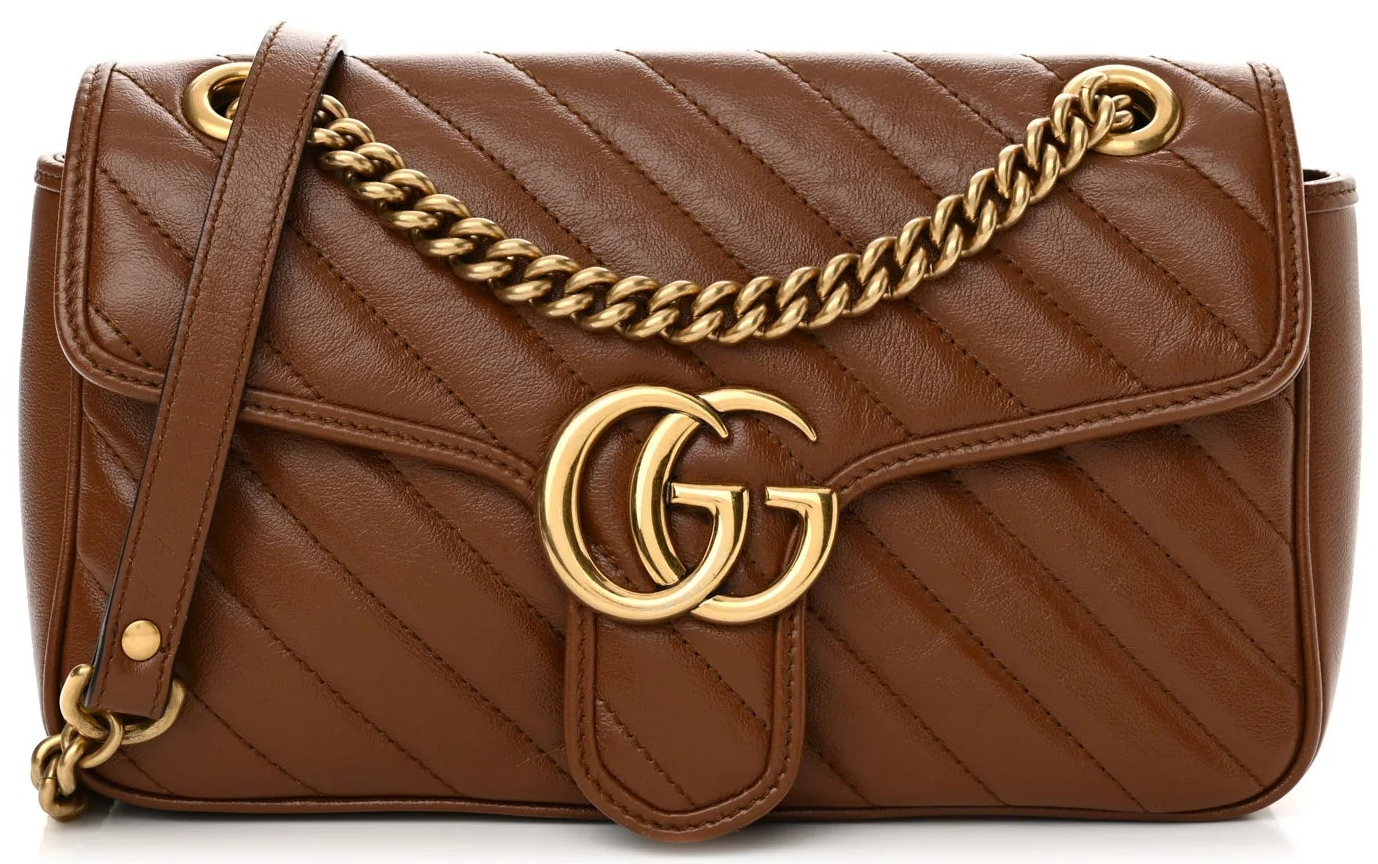 Gucci Marmont Azalea Cuir Diagonal lijnen Small dames Schoudertas Matelassé • Preloved