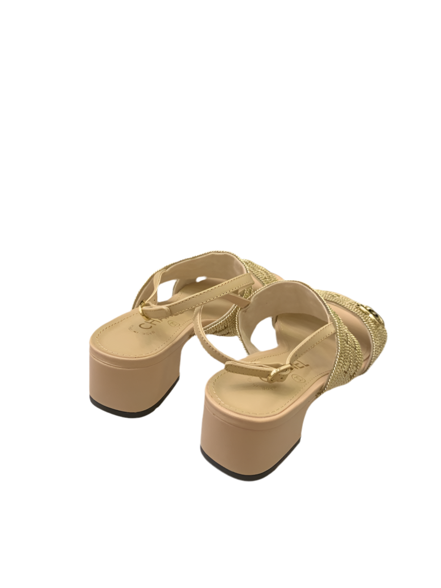 Chanel Sandalen Muiltjes met Hak Goud Preloved Designer Schoenen