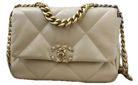 Chanel 19 Small Flap Bag Beige Lamsleer Preloved Designer Schoudertas 2023