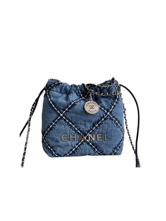 Chanel 22 Mini Stitch Handbag Blue Denim – Preloved Designer Schoudertas