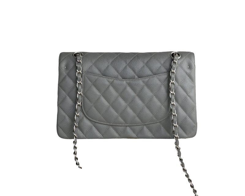 Chanel Classic Flap Bag Medium Grijs Caviar Leer met Silver Hardware