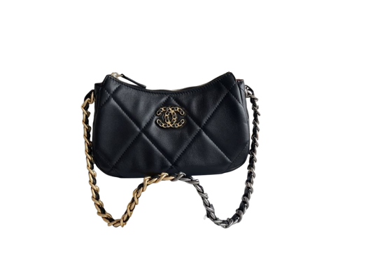 Chanel 90 Clutch 2025 – Shiny Black Lambskin met Gold, Silver & Ruthenium-Finish Metaal schoudertas