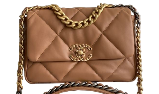 Chanel 19 Flap Camel schoudertas 2025 2026 Goud-, Zilver- & Ruthenium-Finish Metaal