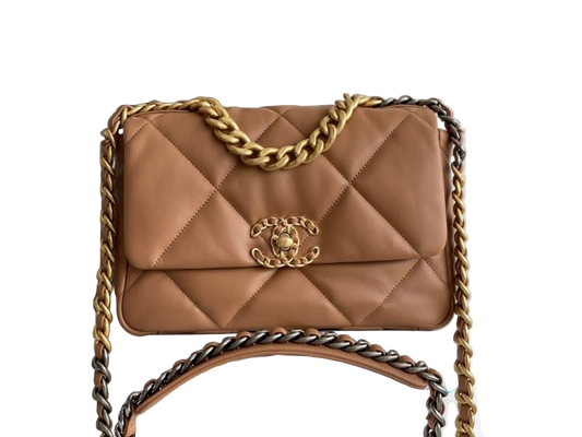 Chanel 19 flap bag cognac