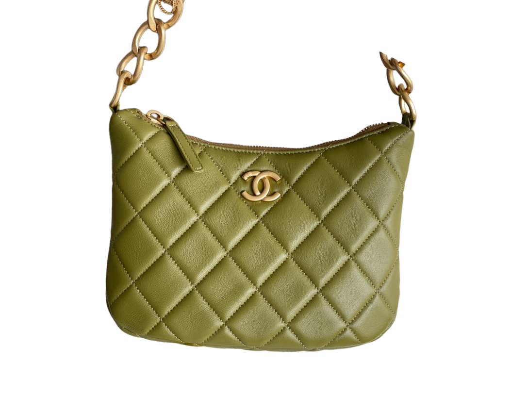 Chanel Matelassé Chain-Strap schouder tas – Light Olive Lambskin met Goudkleurige Hardware | 2024-Collectie
