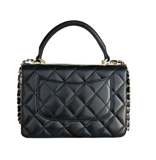 Chanel Mini Flap Bag met Hengsel 2025 – Zwart lamsleer & goudkleurig metaal