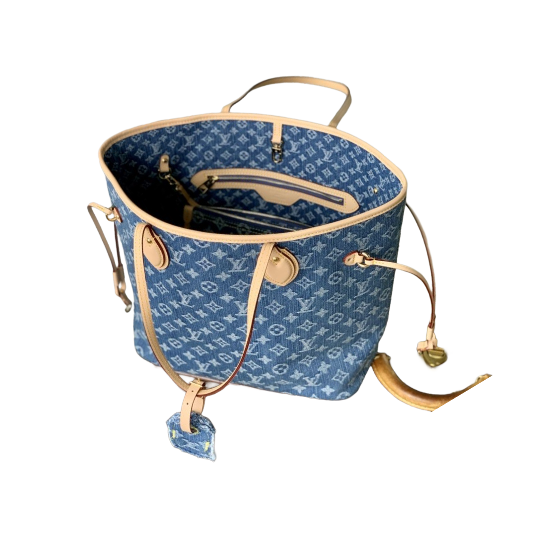 Louis Vuitton Neverfull MM Monogram Denim – Blauw Denim & Natuurlijk Leder