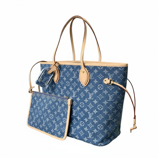 Louis Vuitton Neverfull MM Monogram Denim – Blauw Denim & Natuurlijk Leder