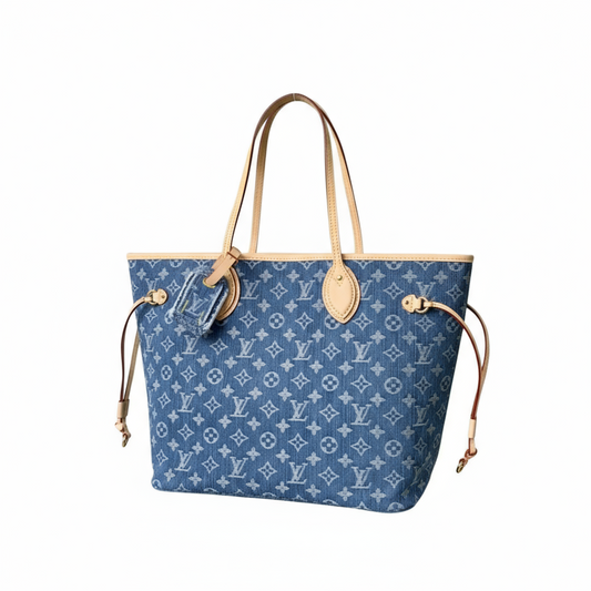 Louis Vuitton Neverfull MM Monogram Denim – Blauw Denim & Natuurlijk Leder