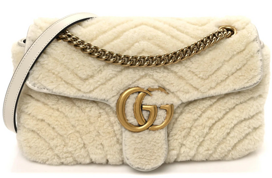Gucci Marmont Tas Dames – Small Schoudertas Matelassé Wol Oud-Wit • Preloved