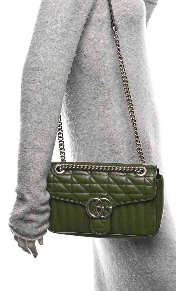 Gucci Marmont Aria Military Wood Small dames Schoudertas Matelassé • Preloved