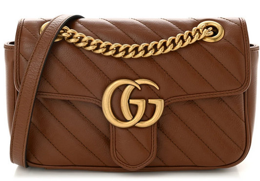 Gucci Marmont Diagonal Azalea Cuir Mini dames Schoudertas Matelassé • Preloved